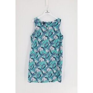 Talbots Women Size 18 Green Giraffe Print Cotton Zip Back Sleeveless Dress